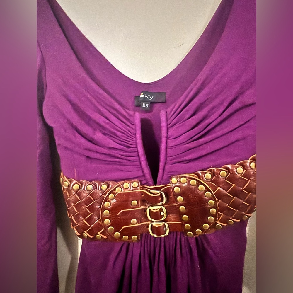 Sky Violet Dress with Leather Belt - Picture 4 of 4